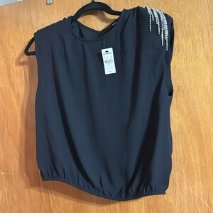 BNWT EXPRESS BLACK RHINESTONE STRONG SHOULDER BLOUSE